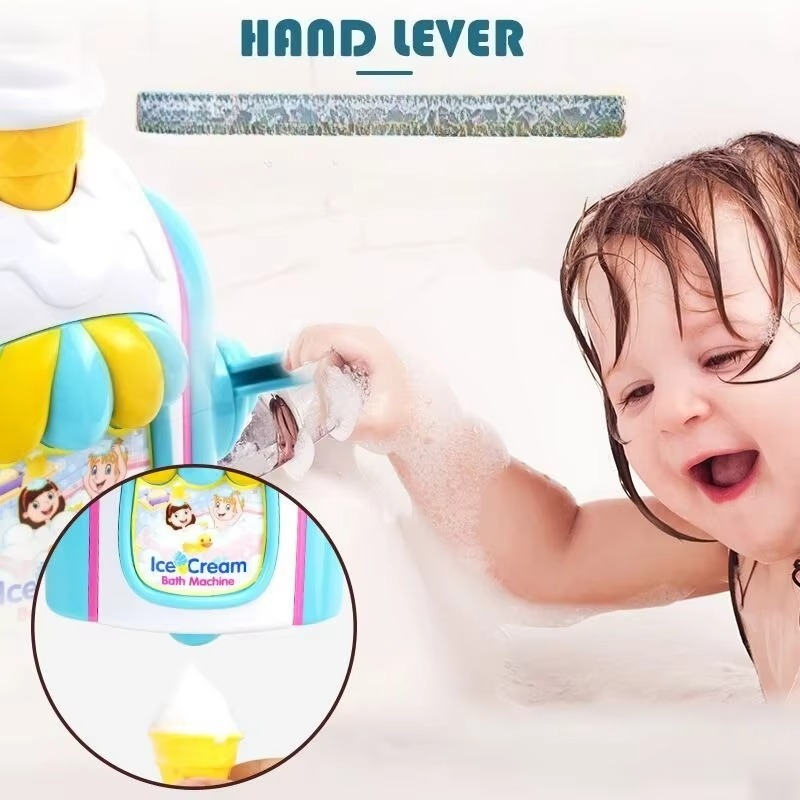 Ice Cream Bubble Dispenser Portable Soap Machine for Kids Bathroom Fun Play Toy with Strong Suction Delicate Design for Toddlers