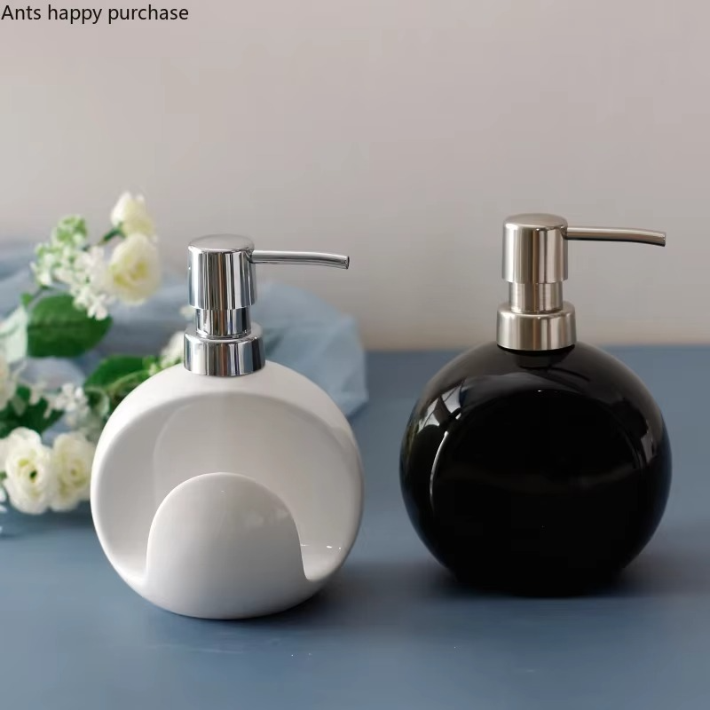 2 in 1 Ceramic Lotion Bottle Soap Dispenser Dual Purpose Bottle Sponge Seat Hand Sanitizer Bottle Bathroom Supplies Soap