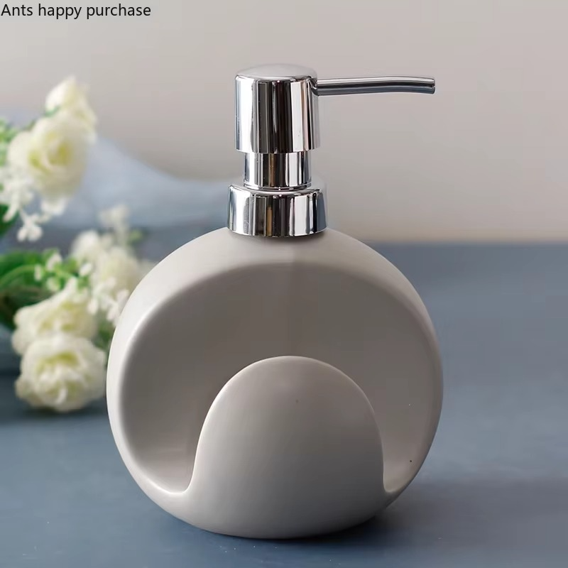 2 in 1 Ceramic Lotion Bottle Soap Dispenser Dual Purpose Bottle Sponge Seat Hand Sanitizer Bottle Bathroom Supplies Soap
