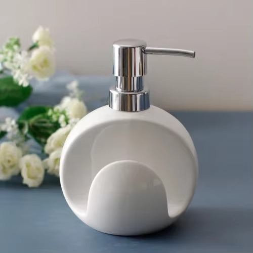2 in 1 Ceramic Lotion Bottle Soap Dispenser Dual Purpose Bottle Sponge Seat Hand Sanitizer Bottle Bathroom Supplies Soap