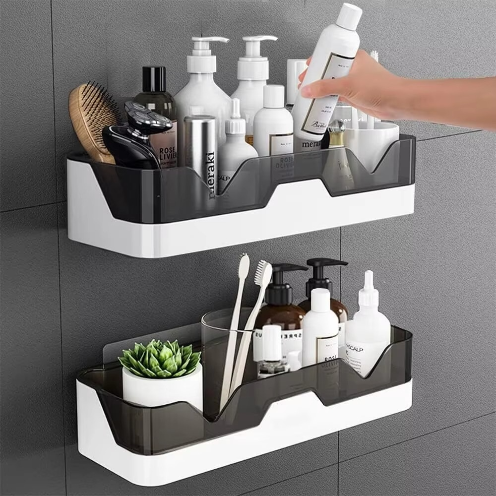 No Drill Bathroom Shelf Plastic Shower Organizer Wall Mounted Toiletries Storage Rack Shampoo Holder Bath Accessories
