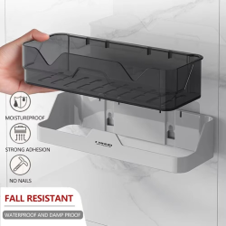 No Drill Bathroom Shelf Plastic Shower Organizer Wall Mounted Toiletries Storage Rack Shampoo Holder Bath Accessories