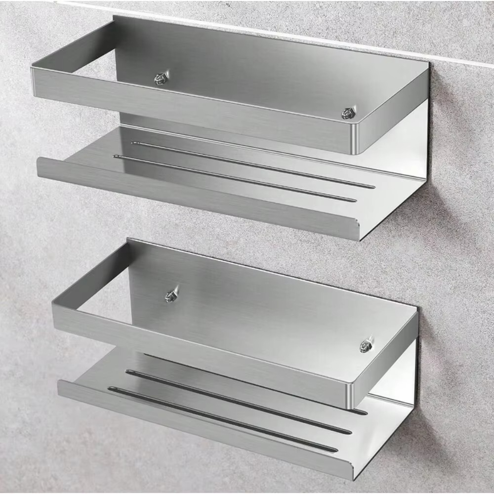 Stainless Steel Bathroom Shelves Self Adhesive Shower Caddy Organizer Storage Rack Bathroom Kitchen Shelf Waterproof Space Saver