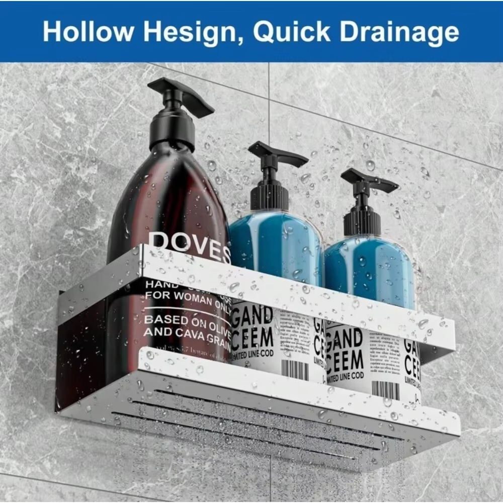Stainless Steel Bathroom Shelves Self Adhesive Shower Caddy Organizer Storage Rack Bathroom Kitchen Shelf Waterproof Space Saver