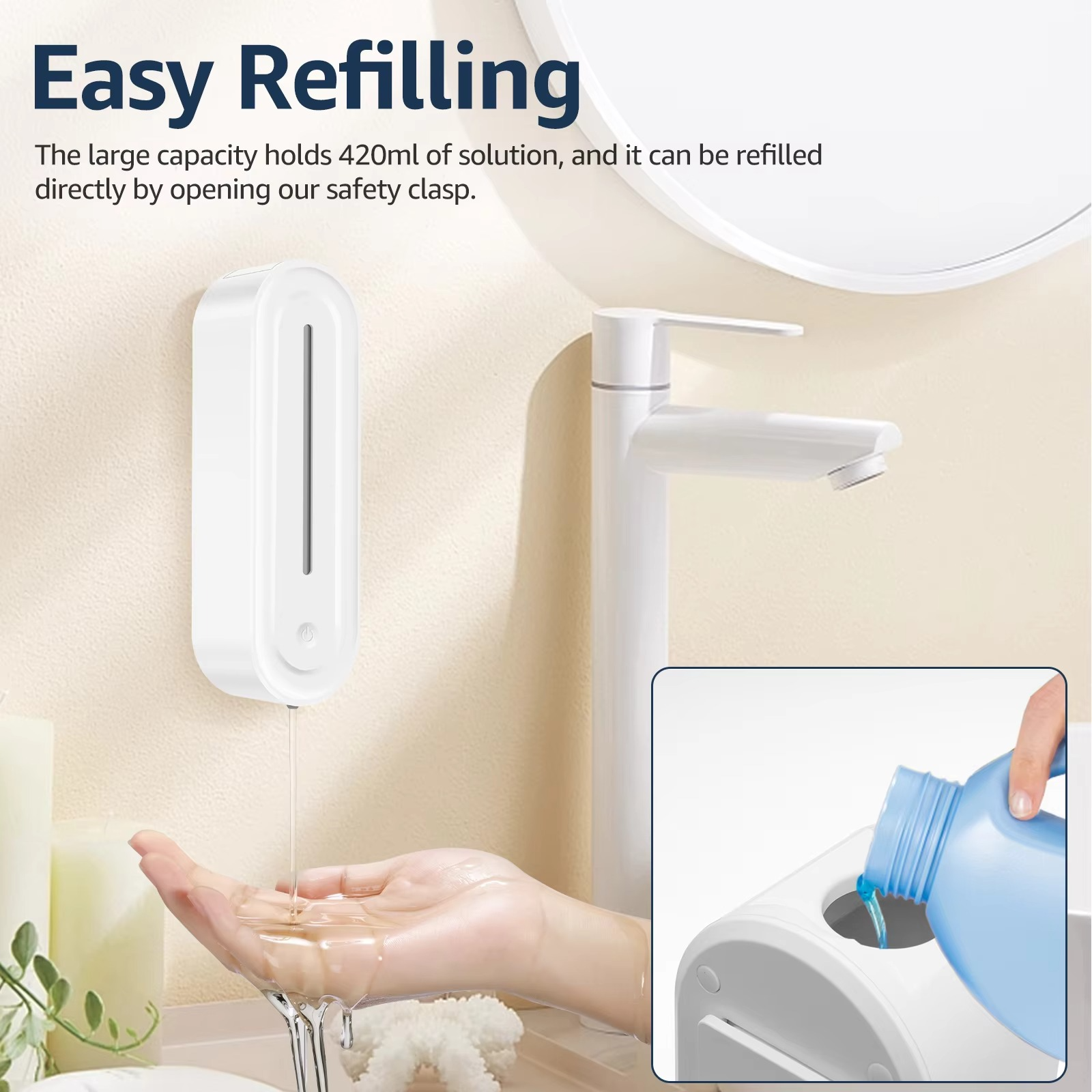 420ml Automatic Soap Dispenser Adjustable Touchless Motion Sensor Smart Bathroom Hand Sanitizer Soap Dispenser