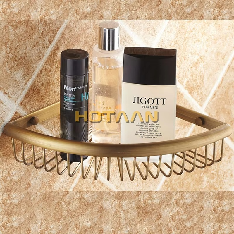 . Wall Mounted Antique brass solid brass Bathroom Shower shampoo Shelf bathroom Basket Holder Fashion Double Layer