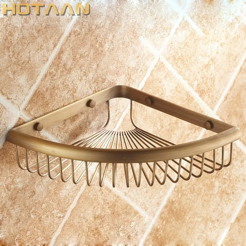 . Wall Mounted Antique brass solid brass Bathroom Shower shampoo Shelf bathroom Basket Holder Fashion Double Layer