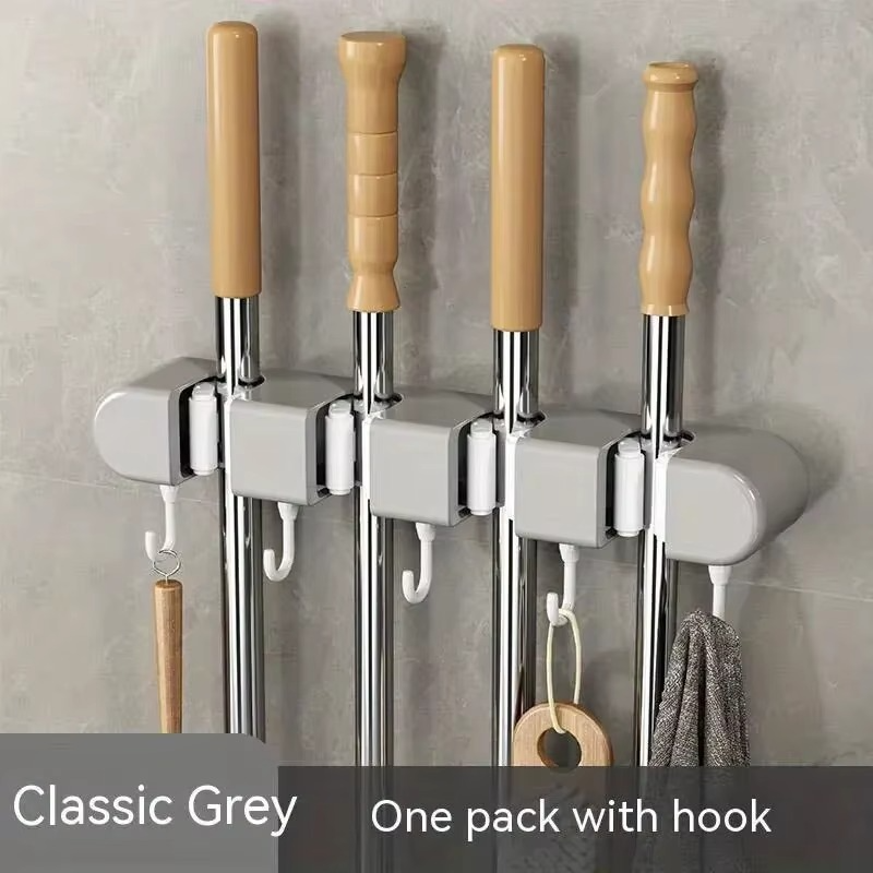 Broom Mop Holder Wall Mounted Kitchen Household Mop Holder Strong Snap Fastener Mop Clamp Multipurpose Bathroom Organizer
