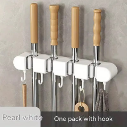 Broom Mop Holder Wall Mounted Kitchen Household Mop Holder Strong Snap Fastener Mop Clamp Multipurpose Bathroom Organizer