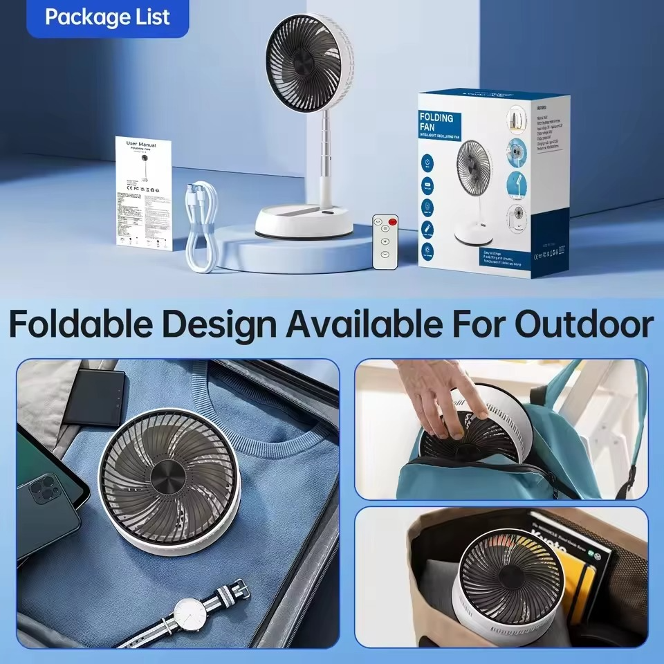 Portable Foldable Standing Fan 7200mAh high-capacity Remote control bedroom office outdoor camping USB charging fan