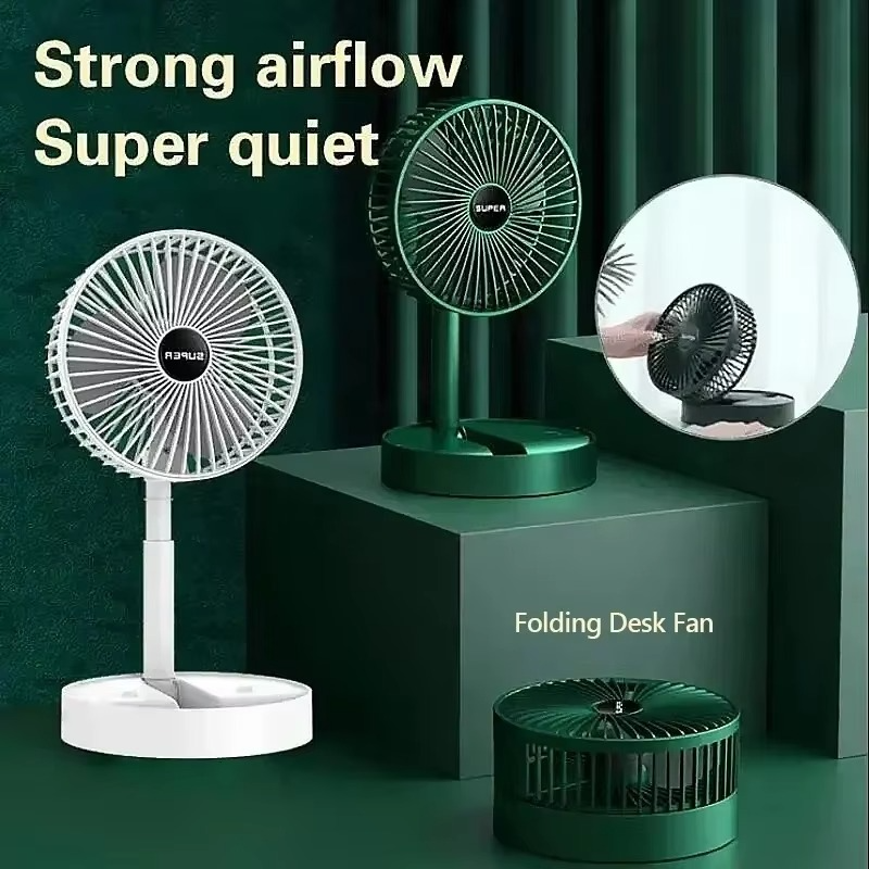 Portable Folding Fan Mini Stand Fan Adjustable Height Mute Desktop Fan Air Circulation Fan Floor Fan 3 Speeds Adjustment
