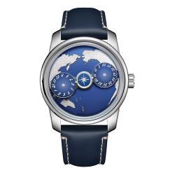 OBLVLO Brand Luxury Mens Mechanical Automatic Watch New Design Earth Dial Sapphire Luminous Blue Leather Watch for Men JM-EARTH