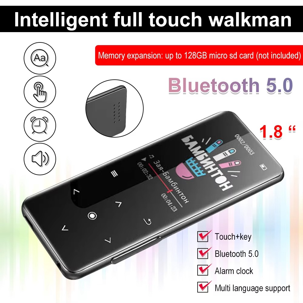 2025 New MP3 Player 1.8inch Touch MP3 MP4 HiFi Music Player Bluetooth 5.0 Built-in Speaker Walkman w/Radio FM Record for Student
