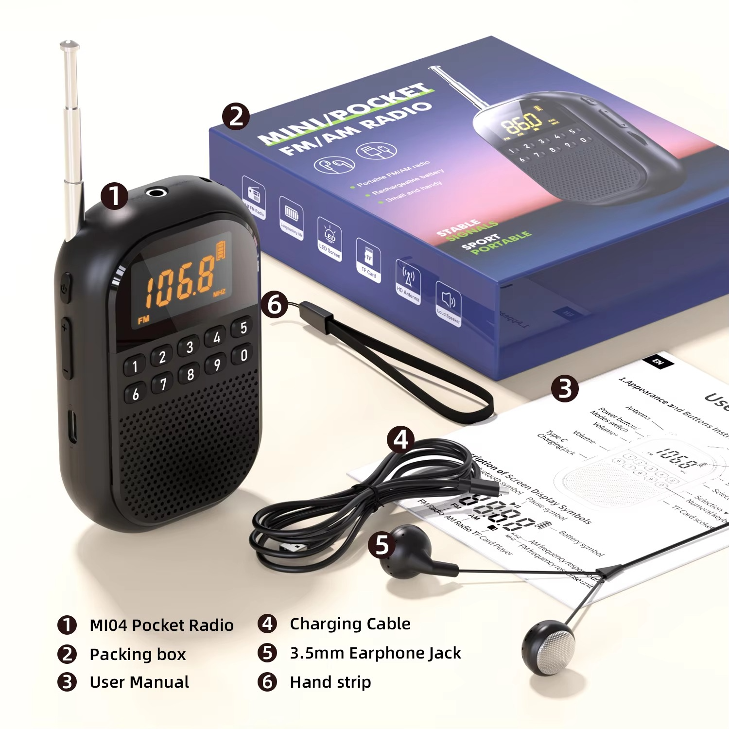 [Mini Radio Pro] USB/SD Dual Card Decoding | HD Radio Sound Quality | Portable Outdoor Audio | One-click Search Station