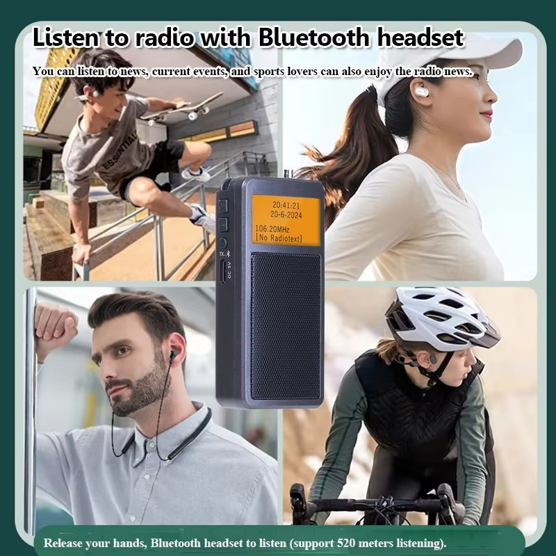 Mini Portable Bluetooth Radio Pocket DSP FM Stereo Radios Wireless Bluetooth Speaker with Alarm Clock Backlight Screen Rechargea