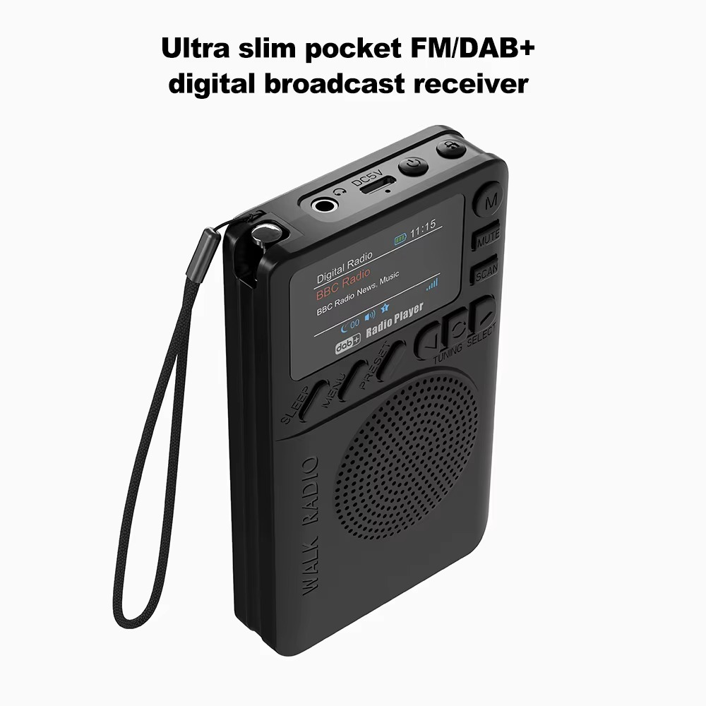 Mini Pocket Radio Portable FM/DAB/DAB+ Radio TF Card MP3 Player Clock USB Rechargeable FM DAB Receiver 1.47" Color LCD Display