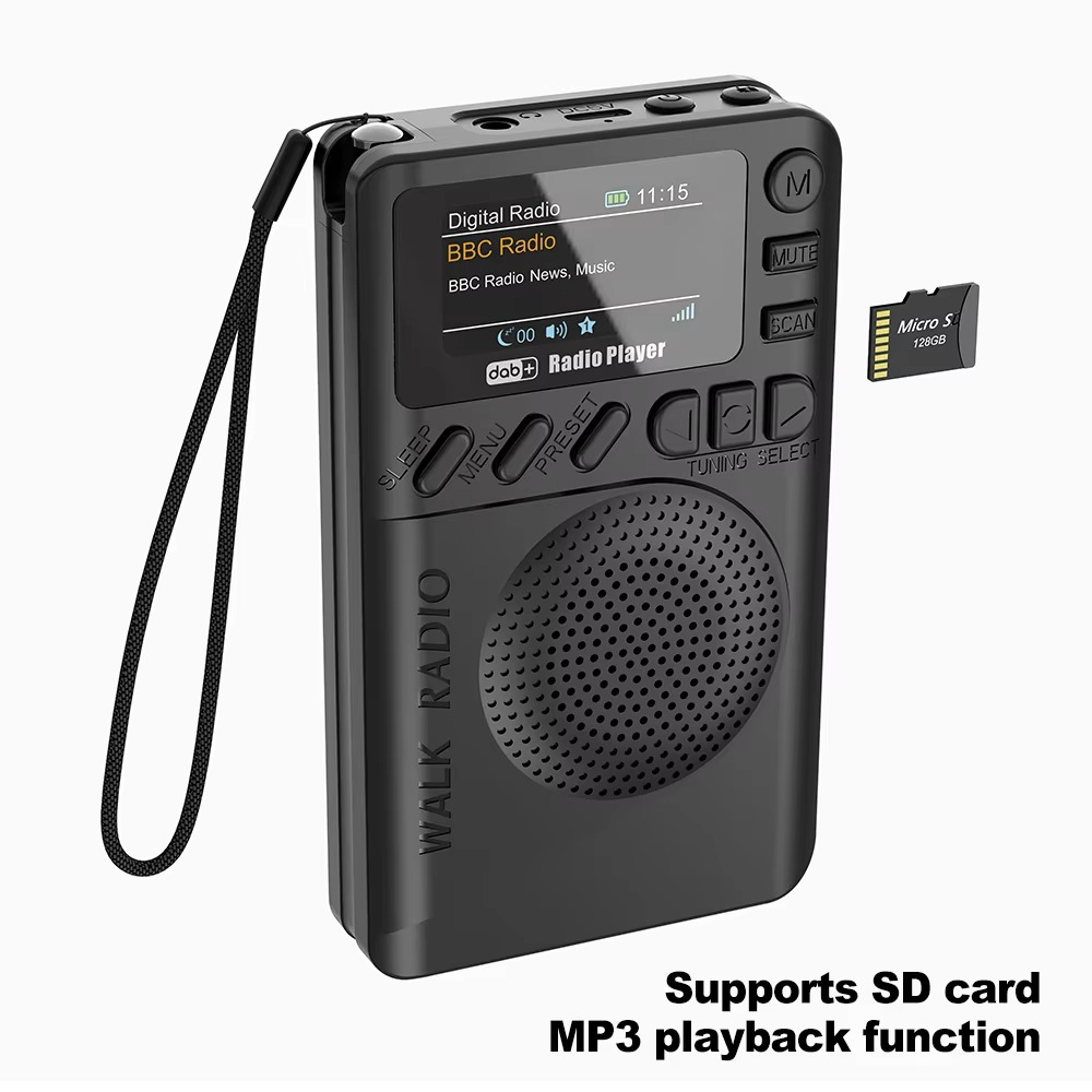 Mini Pocket Radio Portable FM/DAB/DAB+ Radio TF Card MP3 Player Clock USB Rechargeable FM DAB Receiver 1.47" Color LCD Display