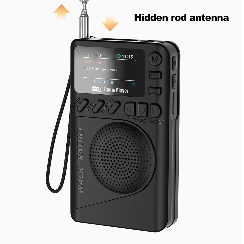 Mini Pocket Radio Portable FM/DAB/DAB+ Radio TF Card MP3 Player Clock USB Rechargeable FM DAB Receiver 1.47" Color LCD Display
