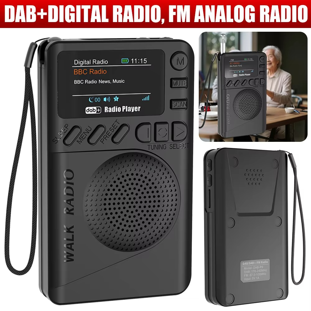 Mini Pocket Radio Portable FM/DAB/DAB+ Radio TF Card MP3 Player Clock USB Rechargeable FM DAB Receiver 1.47" Color LCD Display