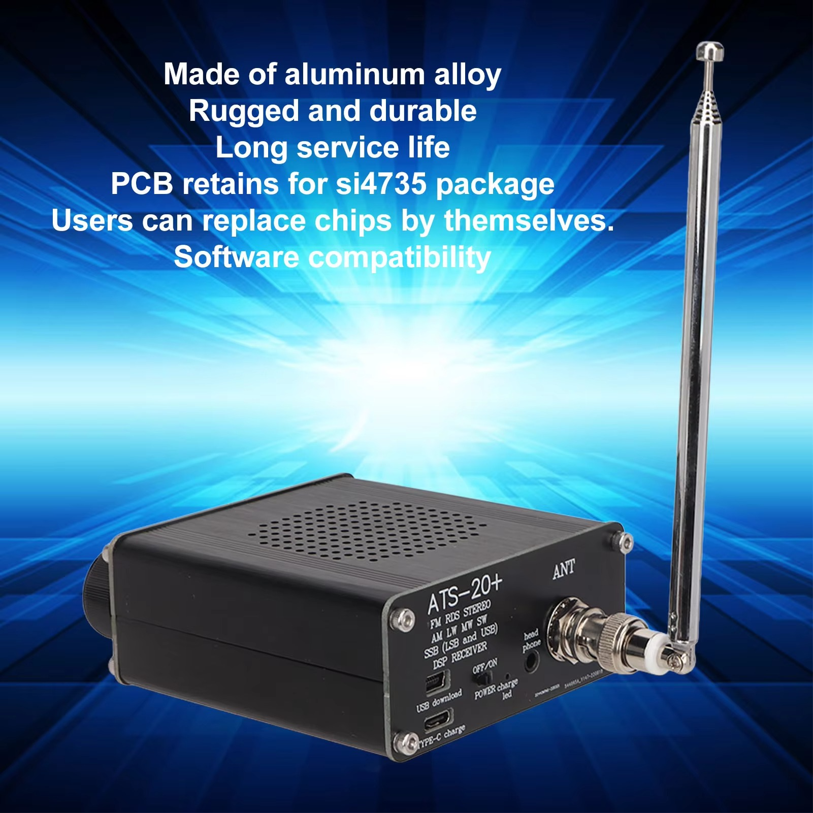 ATS 20+ Radio Receiver Easy To Read Portable World Band Digital Receiver Professional Lightweight for Home for Outdoor Camping