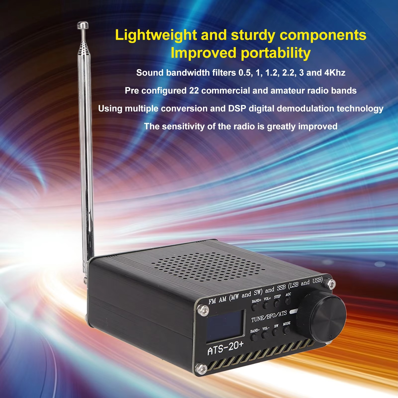 ATS 20+ Radio Receiver Easy To Read Portable World Band Digital Receiver Professional Lightweight for Home for Outdoor Camping