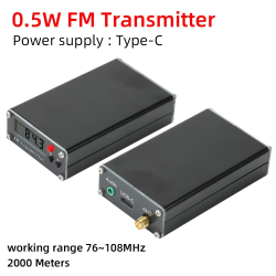 2000m FM Transmitter 0.5W with Digital Display Stereo 76-108MHz TYPE-C Radio Broadcast Campus Station