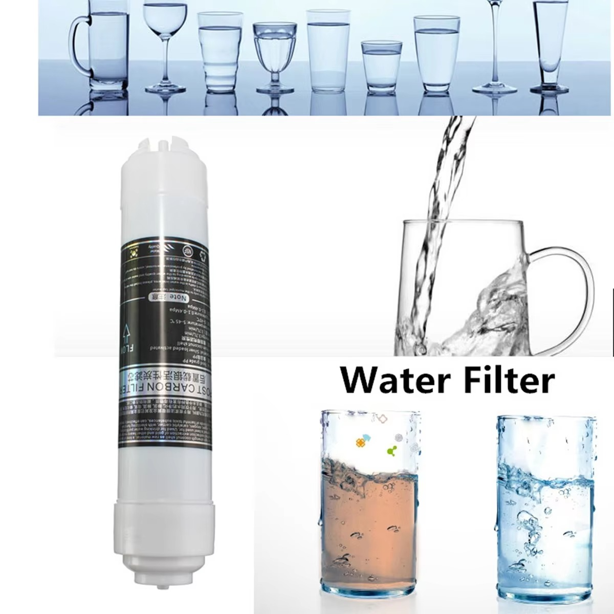 For Home Kitchen Water Purifier 10inch T33 Rear Activated Carbon Filter