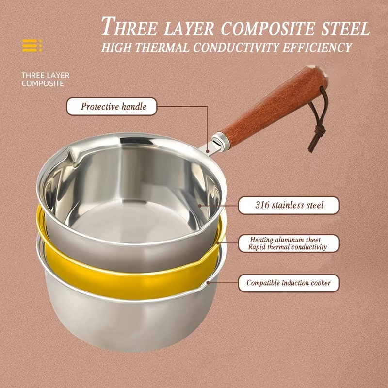300ml Skillet 316 Stainless Steel Flavor Splash Skillet Cook Tools Household Egg Frying Pan Hot Oil Portable Scalding Pan