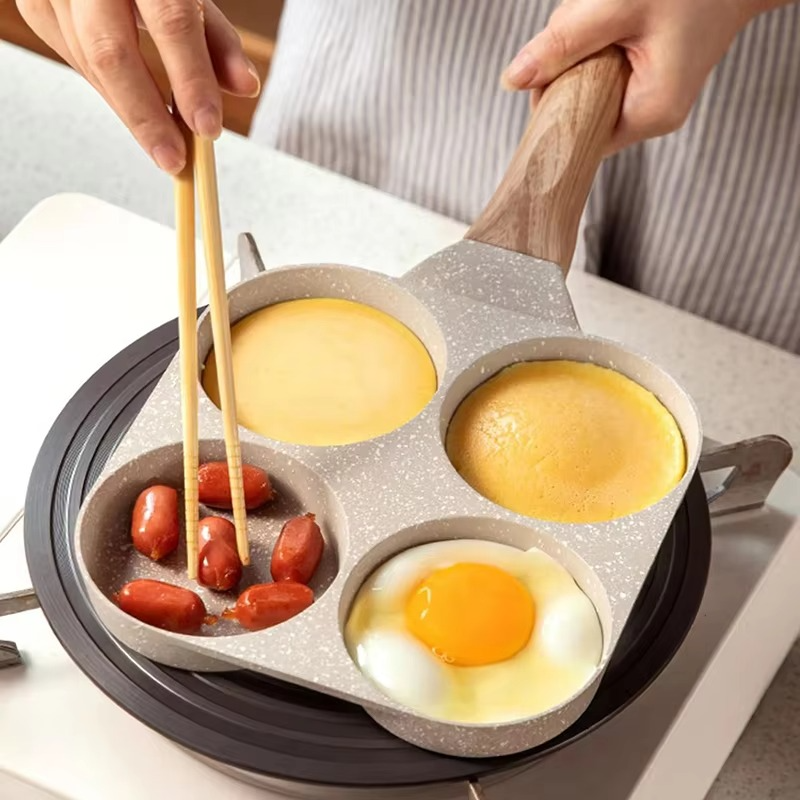 1Pc 4 Holes Egg Pancake Pan Frying Nonstick Pans Skillet Pot 4 Eggs Stove Omelet Ham Maker For Kitchen Cooking Too