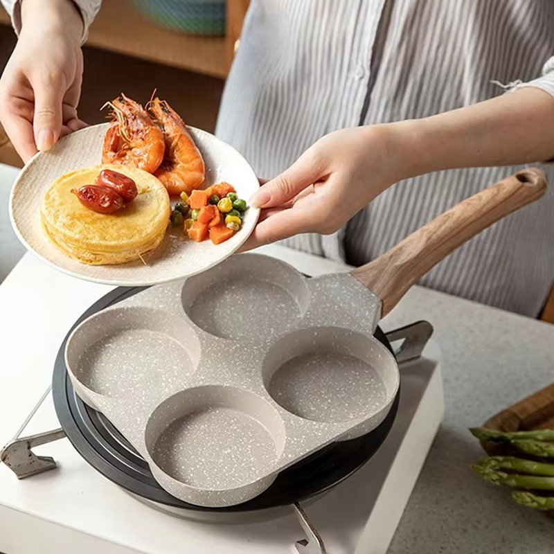 1Pc 4 Holes Egg Pancake Pan Frying Nonstick Pans Skillet Pot 4 Eggs Stove Omelet Ham Maker For Kitchen Cooking Too