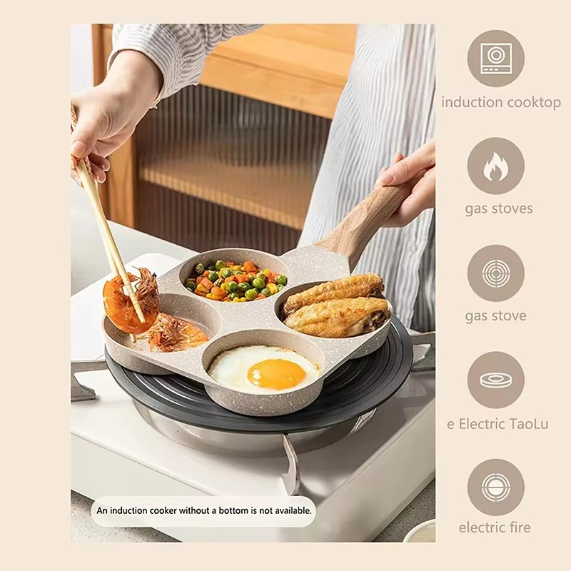 1Pc 4 Holes Egg Pancake Pan Frying Nonstick Pans Skillet Pot 4 Eggs Stove Omelet Ham Maker For Kitchen Cooking Too