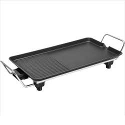 220V electric grill with nonstick flat plate for fast, smoke-free indoor grilling and frying. Compact, energy-efficient, and perfect for everyday kitchen use.