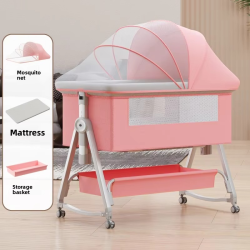 Movable newborn crib plus children's bed guardrail nursing table multi-functional baby crib can be folded