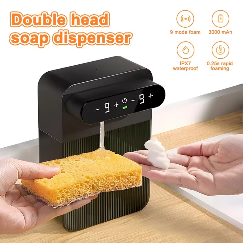 Dual 400ml Automatic Liquid Soap Dispenser 9 Gear Wall Mount Smart Display Touchless Sensor Foam Dispensers Hand Washer IPX7