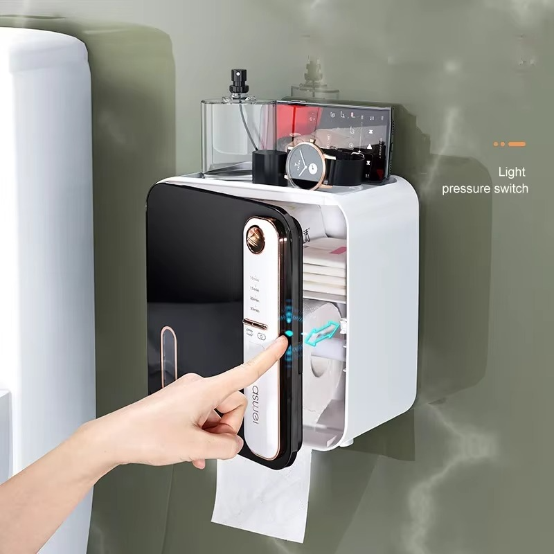 Light Luxury Intelligent Shelf Bathroom Waterproof and Perforated Wall Hanging toilet roll holder paper towel holder bathroom