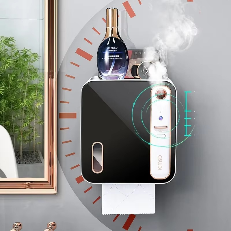 Light Luxury Intelligent Shelf Bathroom Waterproof and Perforated Wall Hanging toilet roll holder paper towel holder bathroom