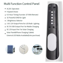 18 Inch Rechargeable 9 Wind Speed AC DC Solar Emergency Stand Fan with LED Light and Remote Control Rechargeable Standing Fan