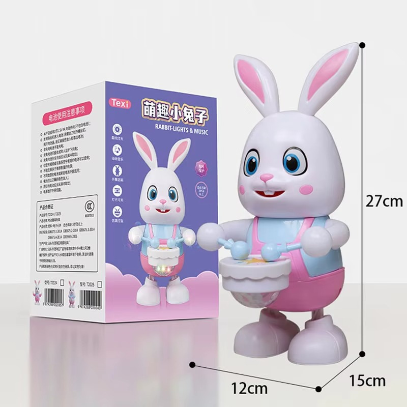 Robot Rabbit Dancing Sing Song Electronic Bunny Music Robotic Animal Beat Drum With LED Cute Electric Pet Toy Kids Birthday Gift