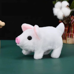 With Sound Electric Simulation Pig White Moving Tail Electric Plush Pig Toy Cute Moving Nose Walking Moving Pet Toys