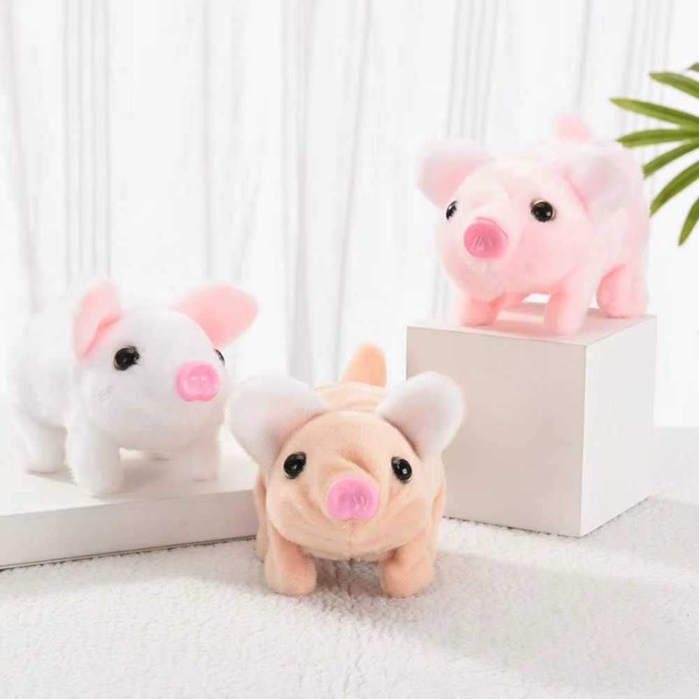 With Sound Electric Simulation Pig White Moving Tail Electric Plush Pig Toy Cute Moving Nose Walking Moving Pet Toys