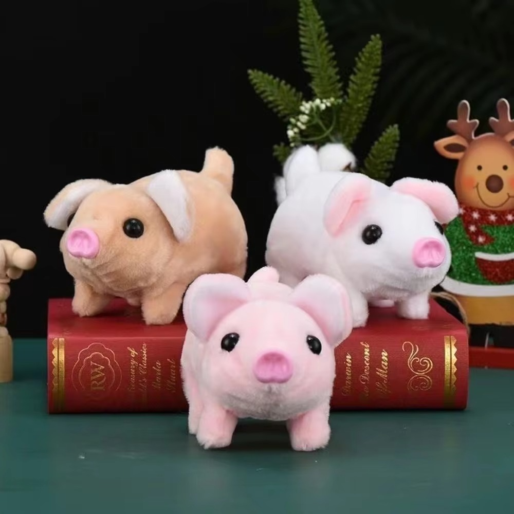 With Sound Electric Simulation Pig White Moving Tail Electric Plush Pig Toy Cute Moving Nose Walking Moving Pet Toys