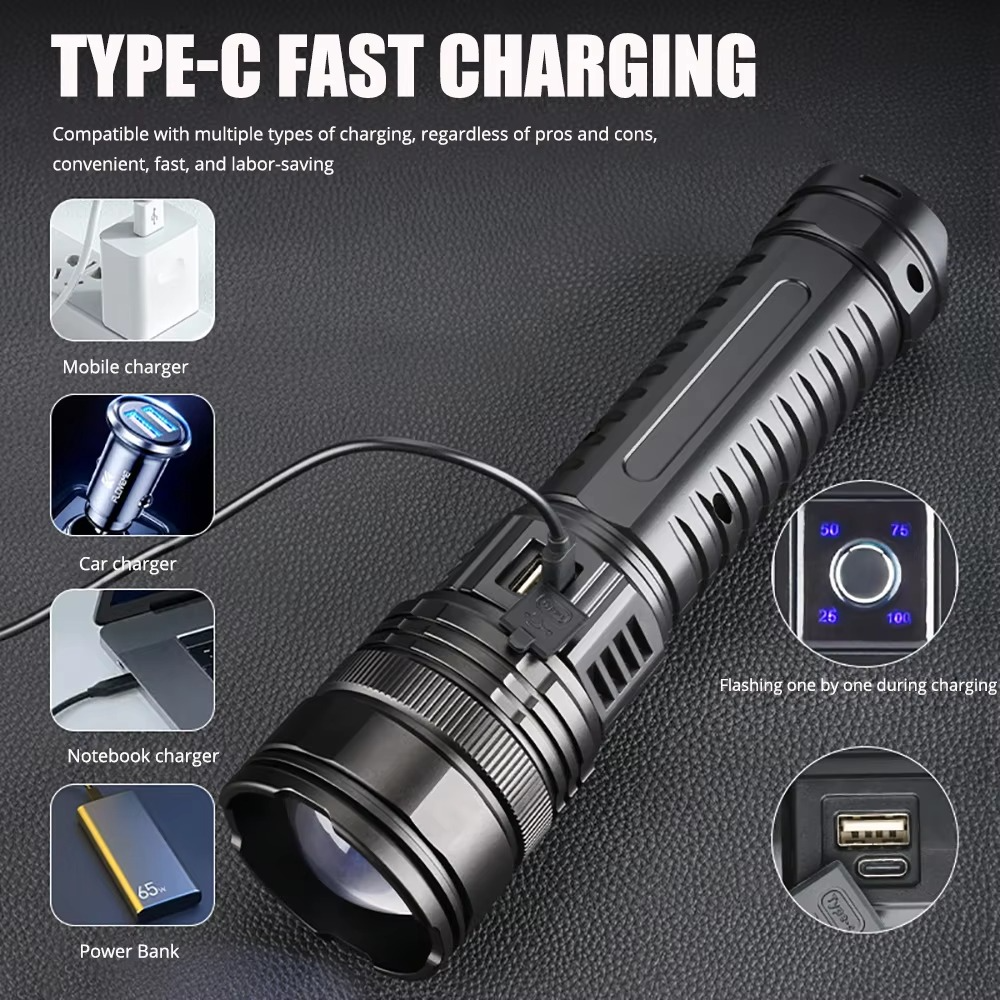 1000W Built-in Battery Flash Light Emergency Spotlights 9km 990000000LM Most Powerful Led Flashlights Tactical Torch 15000mah