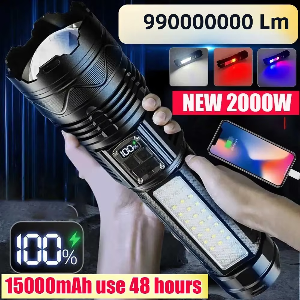 New 990000000LM High Power Led Flashlights 15000mah Battery 2000W Tactical Flashlight Emergency Spotlight Most Powerful Lantern