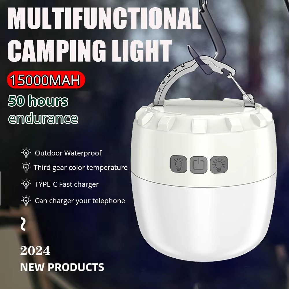 2024 New15000mah Camping Light USB Rechargeable 230 Hours With 3Colors Flashlight For Outdoor Tent Lamp Magnet Emergency Lantern
