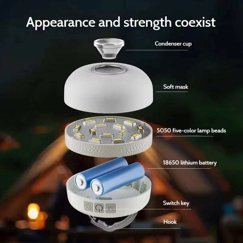 Warstar Outdoor Tent Camping Style Light New Product Rgb Atmosphere Light Shooting Fill Light with Magnet Large Capacity Lighting Fixtures Portable Emergency Light Repair Light