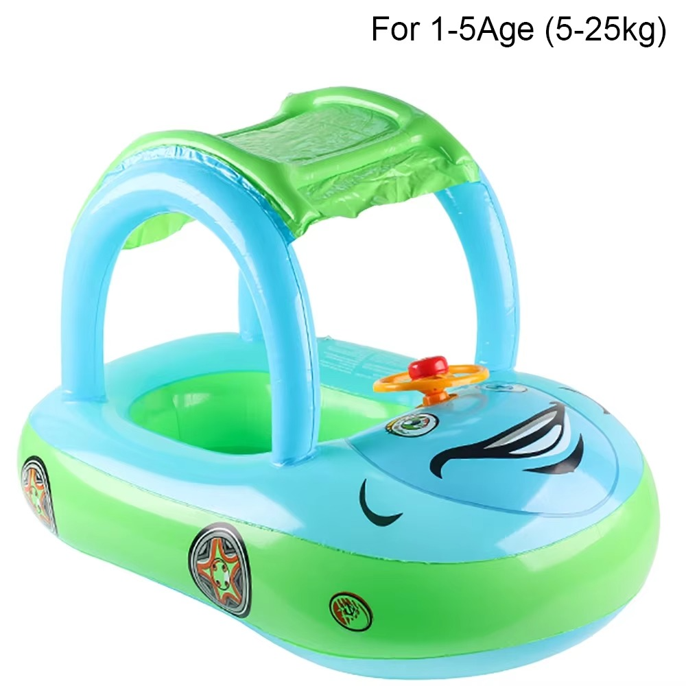 Baby Car Shape Toddler Pool Float Children's Inflatable Swim Ring with Sunshade Swimming Pool Toy for Kids Summer Water Fun