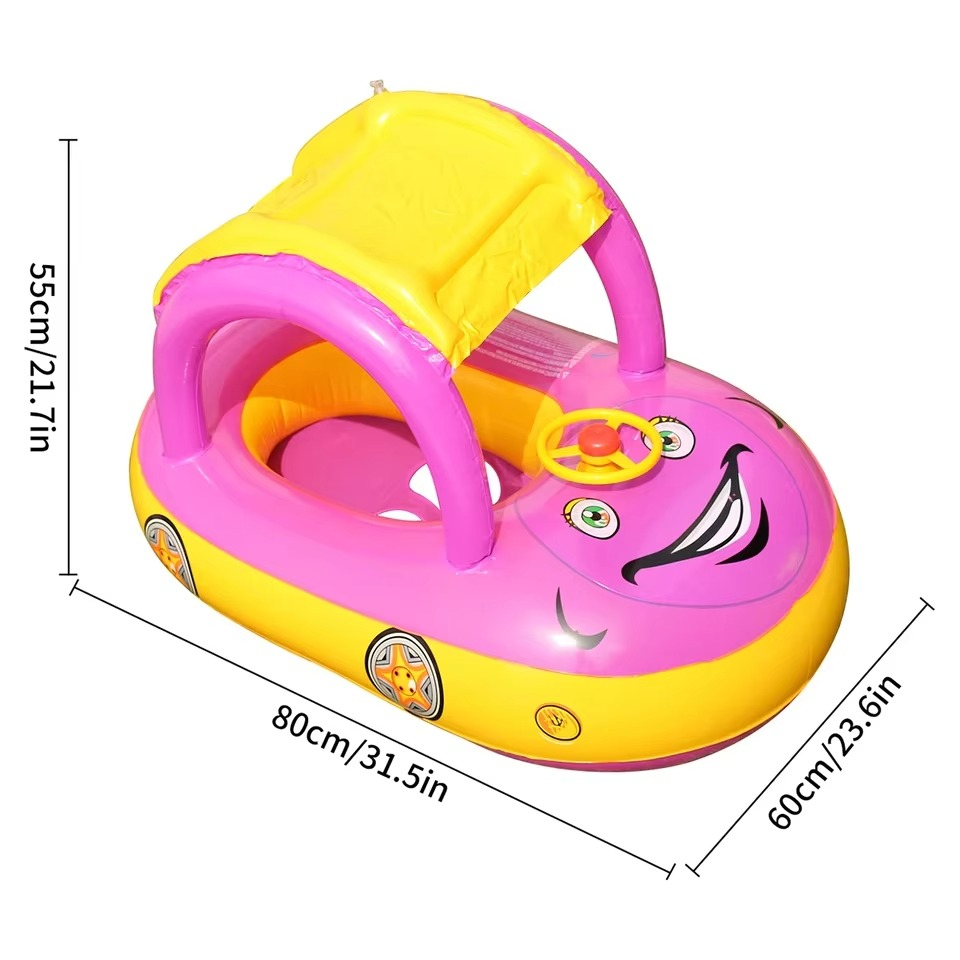 Baby Car Shape Toddler Pool Float Children's Inflatable Swim Ring with Sunshade Swimming Pool Toy for Kids Summer Water Fun