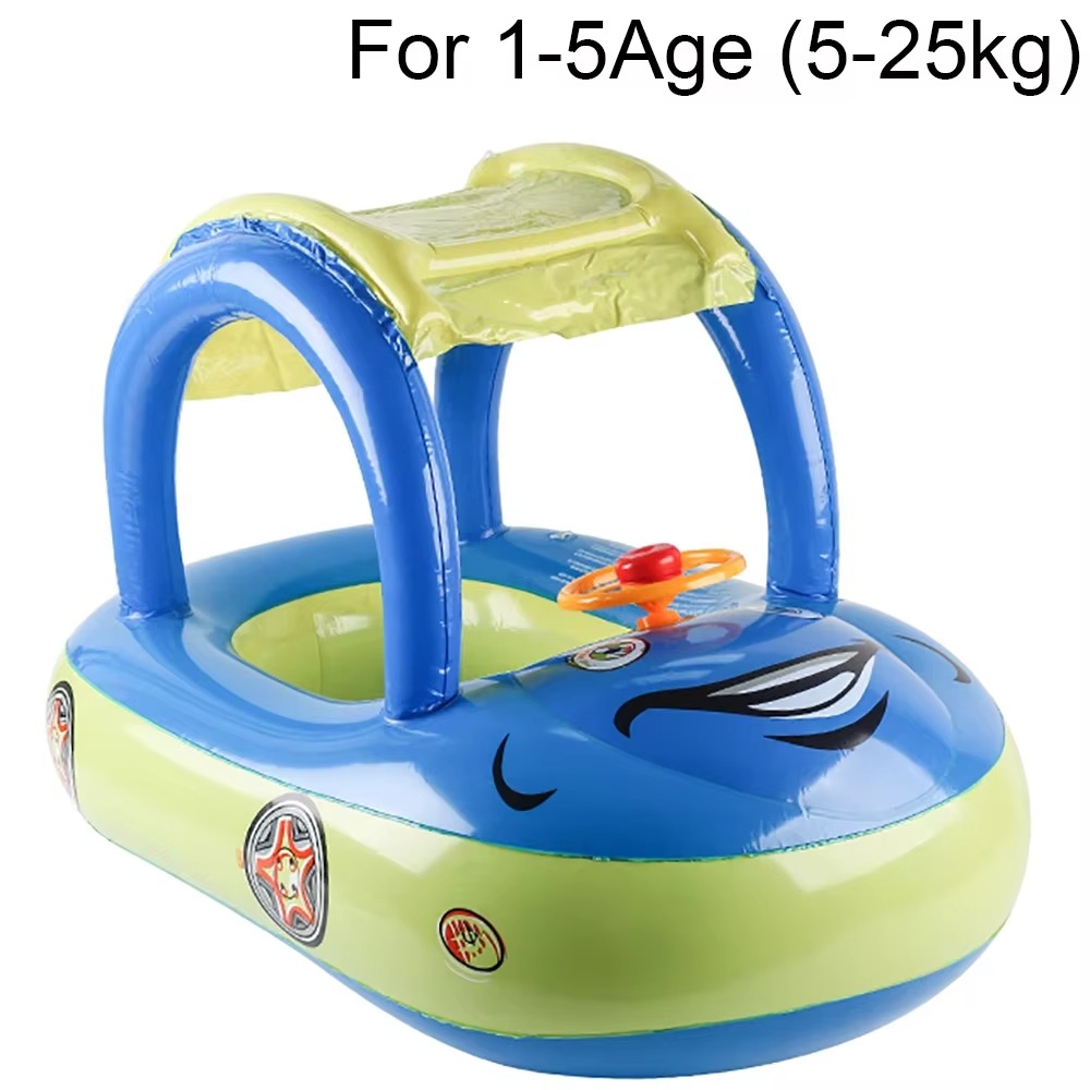 Baby Car Shape Toddler Pool Float Children's Inflatable Swim Ring with Sunshade Swimming Pool Toy for Kids Summer Water Fun