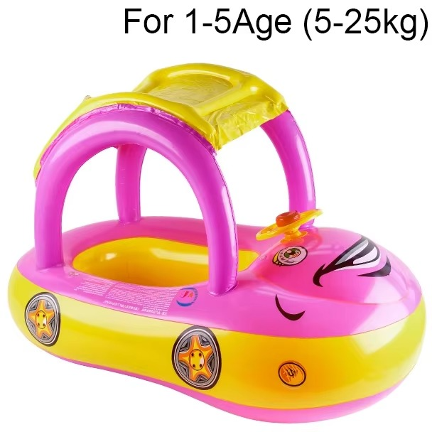 Baby Car Shape Toddler Pool Float Children's Inflatable Swim Ring with Sunshade Swimming Pool Toy for Kids Summer Water Fun