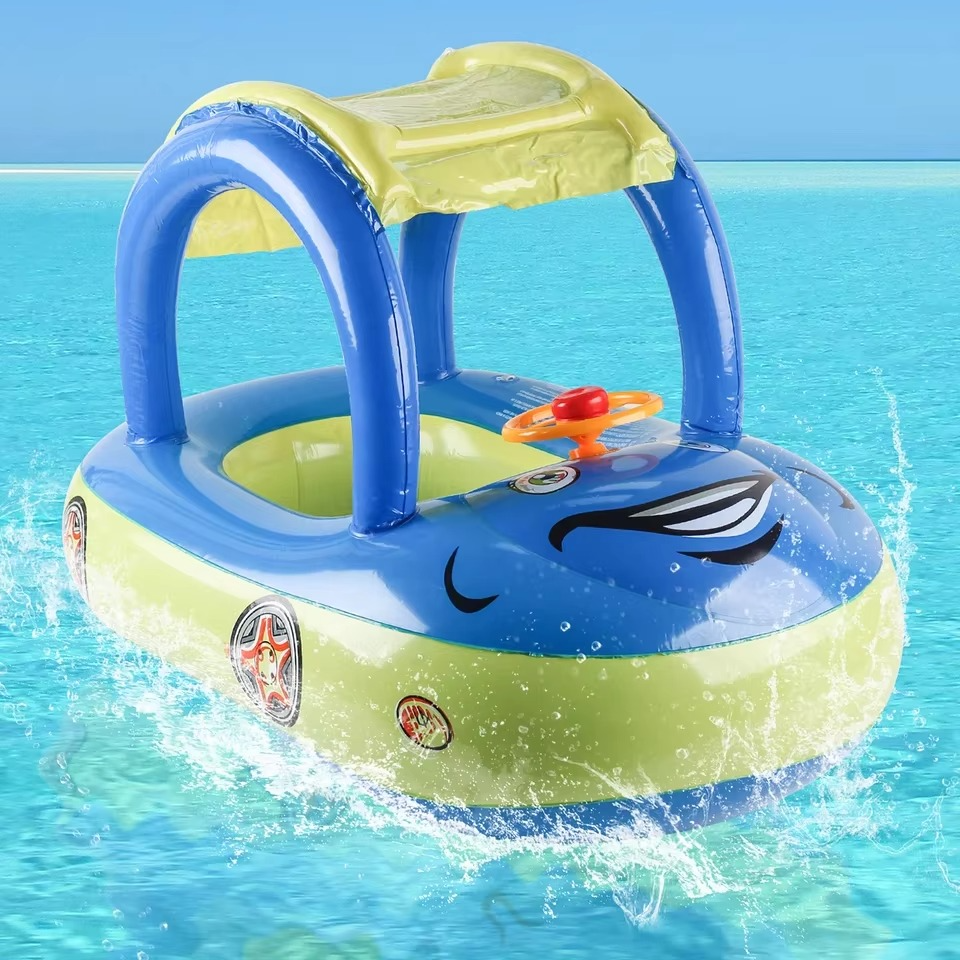 Baby Car Shape Toddler Pool Float Children's Inflatable Swim Ring with Sunshade Swimming Pool Toy for Kids Summer Water Fun